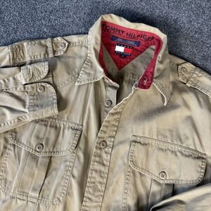 Tommy Hilfiger 90s Vintage Field Shirt Army Khaki Patch Pocket Size Medium